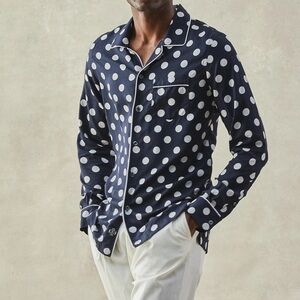 Todd Snyder Camp Collar Navy Polka Dot Shirt - Size Large